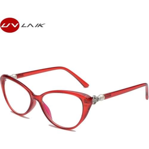 UVLAIK Fashion Cat Eye Reading Glasses Women Transparent Anti Blue Light Eyeglasses Hyperopia Prescription Spectacles 2.5 3.0