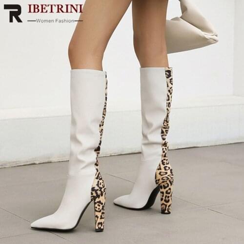 Female Boots For Women Autumn 2021 Pointed Toe Leopard Print Heels Over The Knee High Boots Woman 2021 New womens Shoes