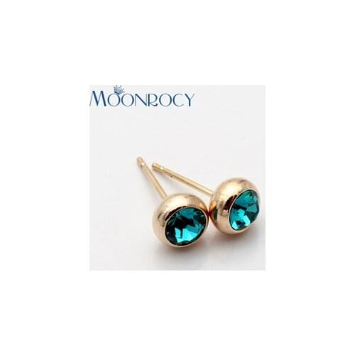 MOONROCY Rose Gold Color Crystal Earring for Women Girl Round Crystal Jewelry Simple Earring Gift Dropshipping Wholesale