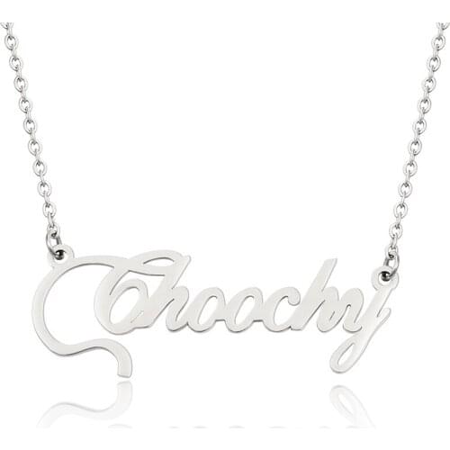 Custom Gothic Nameplate Necklace For Women Stainless Steel Personalized Letter Gold Choker Necklace Cursive Font Chain Jewelry
