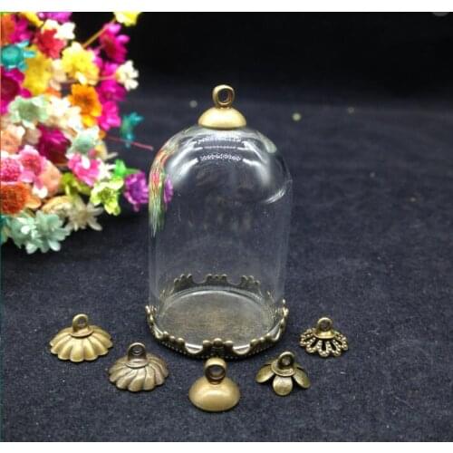 100sets/lot 38*25mm tube glass globe 25mm crown tray beads cap set glass bottle vial pendant jewelry findings necklace jewelry