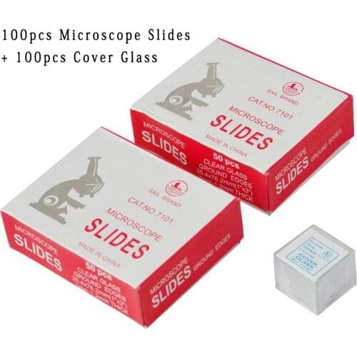 100pcs 7101 Microscope Slides + 100pcs 18x18mm Square Coverslips Cover Glass for Preparation Specimen for Biological Microscope