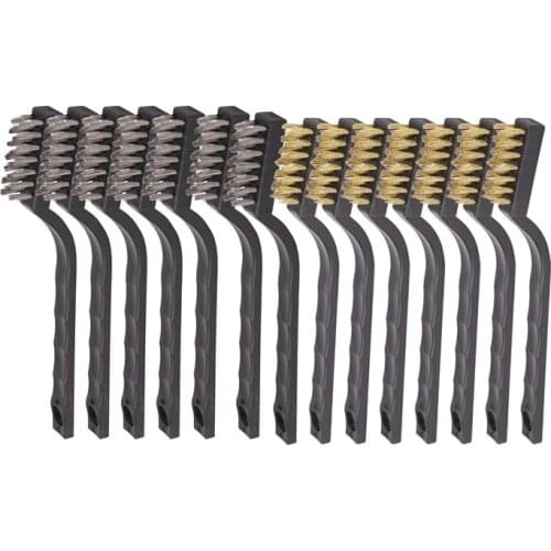 14 Pack Wire Brush Set for Cleaning Welding Slag and Rust Stainless Steel and Brass Curved Handle Masonry brush Wire bristle Scr
