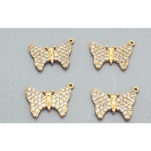 2pcs Shiny Golden Crystal Butterfly Earring Charms Alloy Animal Pendants For Necklace Bracelet DIY Accessory Cute Jewelry Make