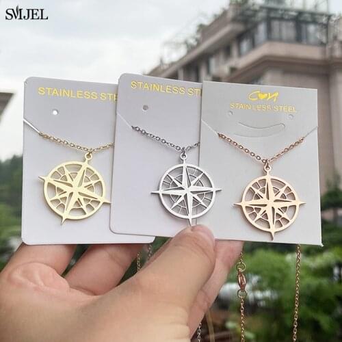 2021 New Round Necklaces Pendant Women Compass Necklace Travel Jewelry Unisex Stainless Steel Chain Graduation Gifts Friends