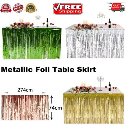274 x 74CM Party Metallic Fringe Table Skirt Foil Tinsel Many Tulle Tutu Tableware Wedding Decoration Baby Shower Party Table