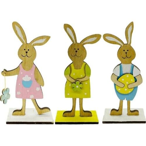 3Pcs Easter Decorations Colorful Bunny Rabbit Egg Easter Wood Crafts Toys Gifts Ornaments Decorative Adornments for Home