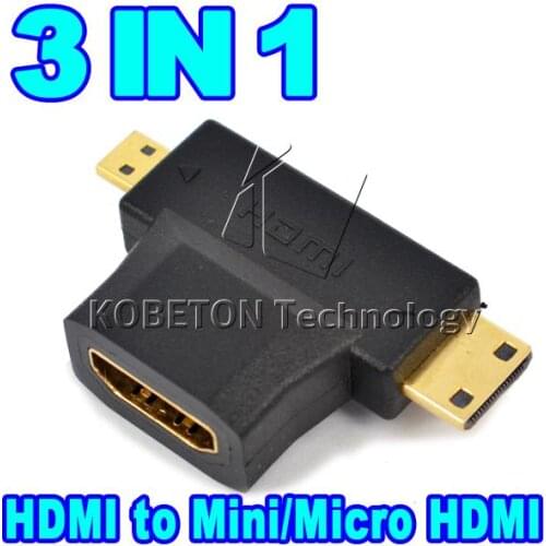 3 in 1 V1.4 1080P HDMI -compatible Female to Mini / Micro HDMI-compatible Male Connector Adapter 90 Degree T Shape Converter