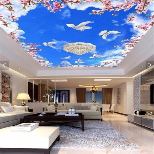 Beibehang Custom 3D wallpaper dove flower blue sky ceiling murals living room bedroom ceiling wallpaper 3d flooring