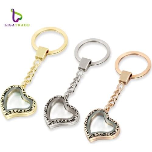 5PCS !! 30mm Retro Heart magnetic glass locket keychains floating charm locket 3 Colors can choose Zinc Alloy LSFK22*5