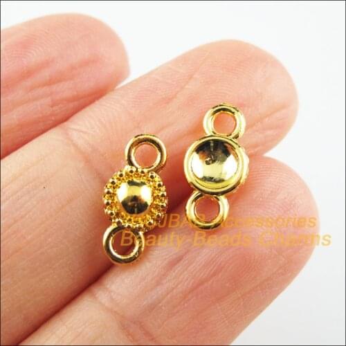 60 New Tiny Round Charms Gold Color Circle Connectors Pendants DIY 6.5x13.5mm