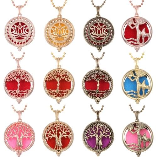 Aromatherapy Jewelry Tree of Life Aroma Diffuser Necklace Essential Oils Diffuser Vintage Open Locket Pendant Necklace for Women