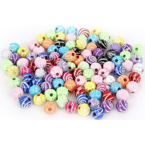 100pcs/bag 8mm Screw Shiny Acrylic Round Ball Spacer Loose Beads Bracelet Necklace Jewelry Making Clothing Decoration