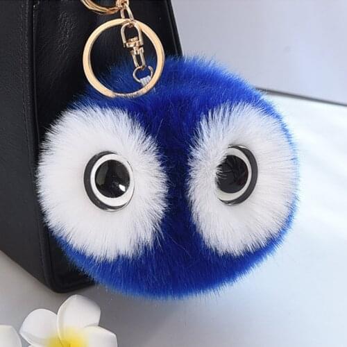 10CM Fluffy Pompom Owl Key Chains Pendant Faux Rabbit Fur Ball Pom Pom Keychain For Women Bag Car Keyring Charm Animal Keycover
