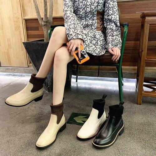British wind round head of 2020 autumn winters color matching wool elastic thick with short boots boots with Martin boots in thi
