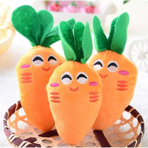 Dog Cat Plush Chewing Toys Soft Plush Smiling Carrot Eggplant Cute Dog Chew Squeaky Dolls Puppy Teeth Training Pet Supplies