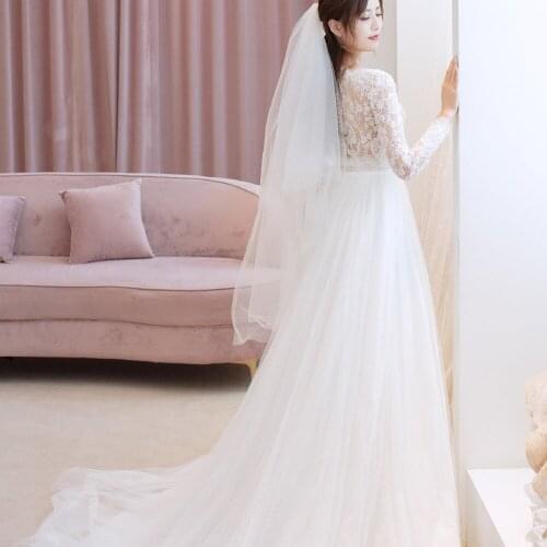 ZMV25 Double-Layer Simple Elegant Wedding Veil White Ivory Cut Edge Accessory Bride Tulle Bridal Veil With Comb For Marriage