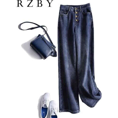 Women Pants Straight Leg Jeans Female High Waist Slim Loose Autumn Winter Denim Casual Solid Washed Mom Fashion Trousers RZBY302
