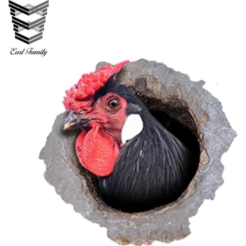EARLFAMILY 13cm x 12.2cm Black Rooster Car Sticker Torn Metal Decal Reflective Stickers Waterproof Car Styling Chicken Decals