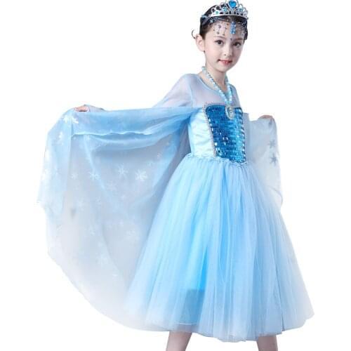 Elza Queen Girls dress Children Kids Christmas Cosplay blue Costume Toddler Princess Dress Party vestidos Full sleeves