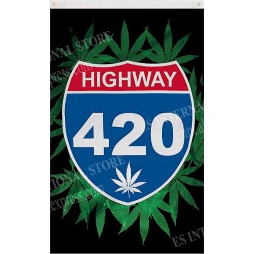 Highway 420 Leaf Flag Rasta Reggae Jamaica Music Rock Flag 90 x 150cm 3 x 5ft Custom Banner Metal Holes Grommets Indoor Outdoor