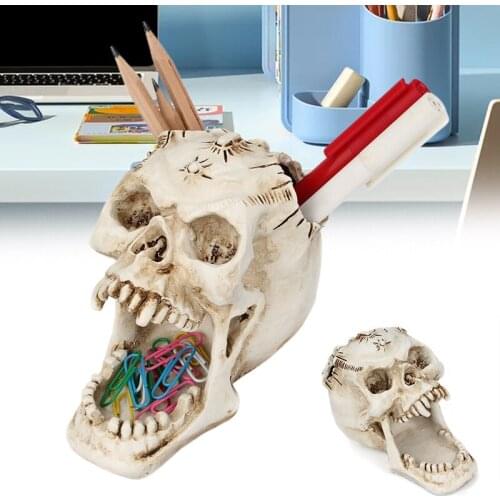 Simulation Skull Statue Pen Holder Decorative Painful Skulls Decor Resin Scary Planter for Garden Desktop ALI88