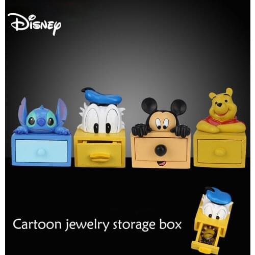 Disney Cute Decoration Mickey Mouse Cartoon Jewelry Storage Box Stitch Winnie The Pooh Resin Childrens Jewelry Toy Storage Box