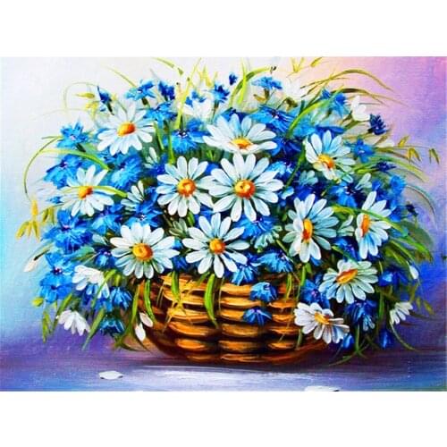 Flower Printed Water-Soluble Canvas 11CT Cross Stitch Embroidery Complete Kit DMC Threads Craft Needlework Handicraft Gift