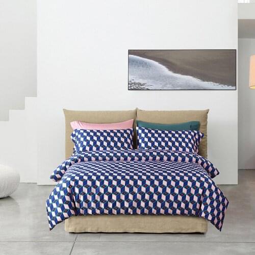 New blue Geometry duvet cover Quality Silky Soft Egyptian Cotton Bedding set flat sheet pillowcase Queen King Size 4pcs