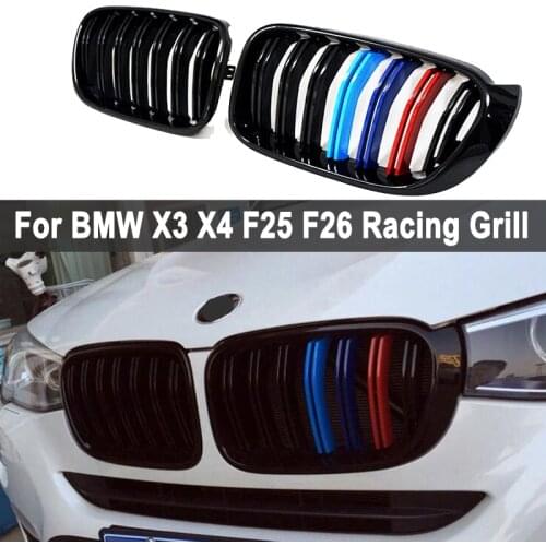 A Pair For BMW F25 F26 X3 X4 2014-2018 Bumper Gloss Matt Black M Color 2 Line Slat Kidney Grill Grille Front Bumper Racing Grill