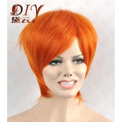 Suyushun2730+++ 001806 Lady Women Heat Short Pretty Orange Straight Cosplay Party Full Hair Wig