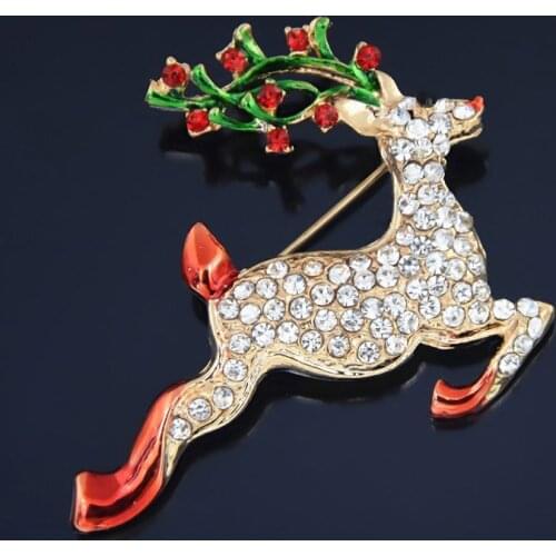 Detailed Crystal Christmas Deer Brooch Pins Gold Color Very Cute Christmas Gift Brooch Pins Hot Selling Fashion Gift