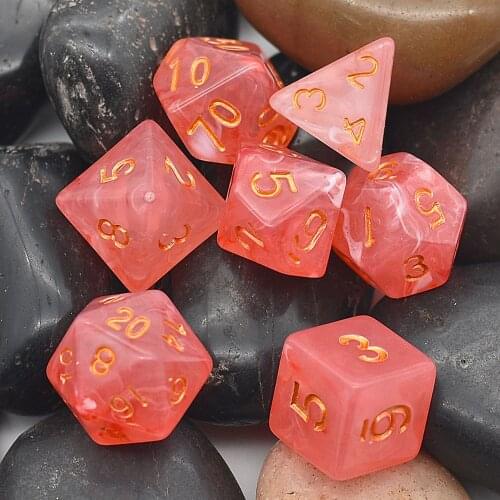 Poludie 7Pcs/Set DND Dice Set Red with Smog Golden Font Polyhedral Dice D4 D6 D8 D10 D% D12 D20 for Role Playing game RPG MTG