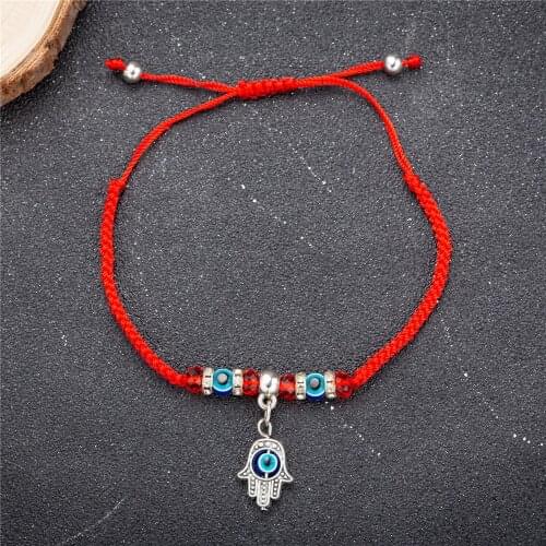 Simple Red String Charm Ball Bracelet For Women Men Adjustable Hamsa Hand With Crystal Turkish Eye Jewelry Extension On Chain