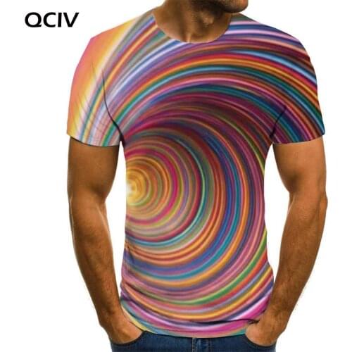QCIV Brand Colorful T-shirt Men Dizziness Tshirts Casual Abstract Shirt Print Rainbow Anime Clothes Short Sleeve summer Fashion