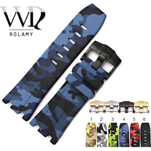 Rolamy 28mm Waterproof Silicone Rubber Replacement Wrist Watch Band Strap Buckle For Audemars Piguet 42mm Royal Oak Offshore
