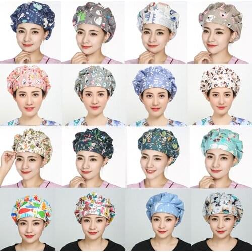 Fashion Multicolor Cartoon Cotton Print Hat Adjustable Scrub Hat Beauty Salon Nursing Cap Laboratory Pet Shop Fashion Scrub Cap