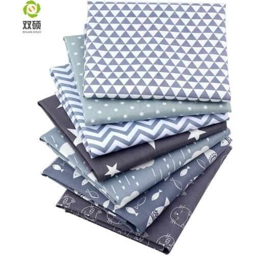 Shuanshuo Gray Cartoon Cotton Fabric Patchwork Fabric Fat Quarter Bundles Fabric For Sewing Doll Cloths 40*50cm 35pcs/lot