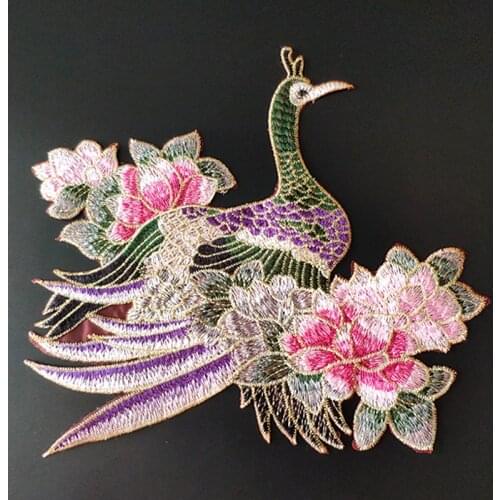 Embroidery patch Peafowl Bird Diy Clothes Stickers Large Biker Badge Sew On Patches For Clothing Strange things Christmas gift