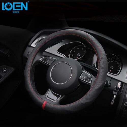 High Quality Universal Leather Car Steering Wheel Cover Black Breathable Diameter 37-38Cm Automotive Interior Accessories
