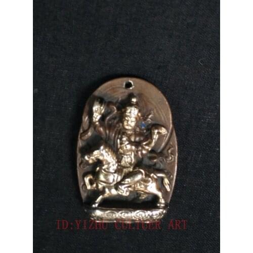 YIZHU CULTUER ART Collection Old China Tibet Bronze Carving Gilded Riding Horse Buddha Statue Pendant