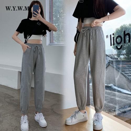 WYWM Women Casual Sweatpants Loose Streetwear Patchwork Pants Korean Harem Beam Feet Trousers Joggers Pocket High Waist Pants