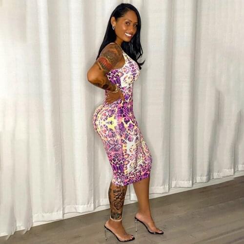 Snakeskin Print Sexy Spaghetti Strap Sleeveless Hollow Out Backless Dresses 2021 Spring Summer Women Fashion Bodycon Vestido