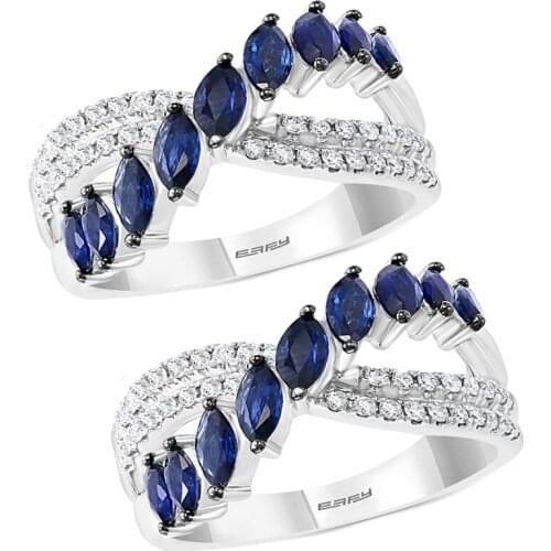 High Quality Silver Plated Color Inlaid Dark Blue Water Drop Crystal Rhinestone Ring for Women Party Female Jewelry
