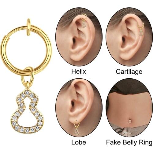 Gold Fake Navel Clip Belly Button Rings Non Piercing Fake Clip on Earrings Belly Piercing Ombligo Navel Ring Body Jewerlry