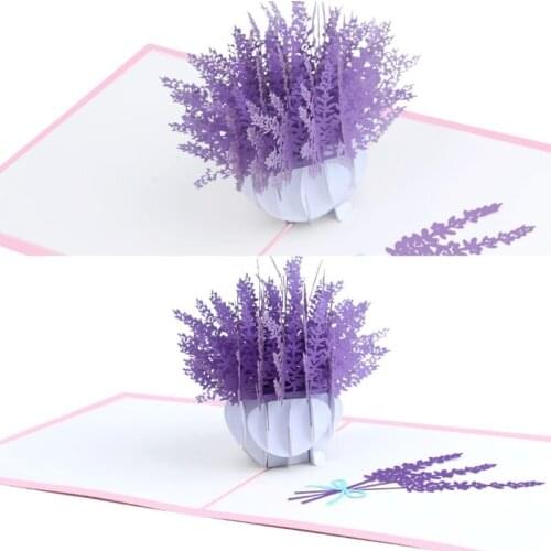 1 Set 3D Pop-Up Lavender Greeting Card for Birthday Mothers Day Wedding Party Anniversary Graduation with Envelope