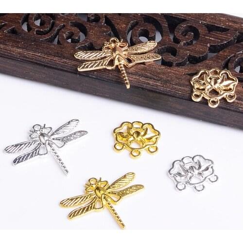 10pcs 14x14mm 21x25mm New Metal Alloy Flowers Dragonfly Connectors DIY Hair Accessories For Jewelry Making