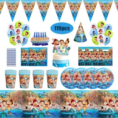119pcs Disney Pixar Luca Happy Birthday Supplies Disposable Tableware Set Baby Shower Balloons Cake Decor For Kids Birthday Gift