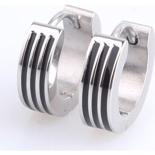4mm black carved stripes 316L Stainless Steel Stud Earrings for women wholesale