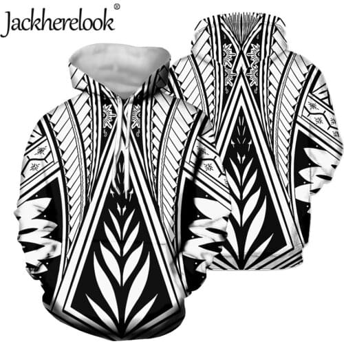Jackherelook Polynesian Tattoo Samoa Tribal Print Black Warm Hoodies Pocket Lady Autumn Tops Winter Pullover Sweatshirts Mujer